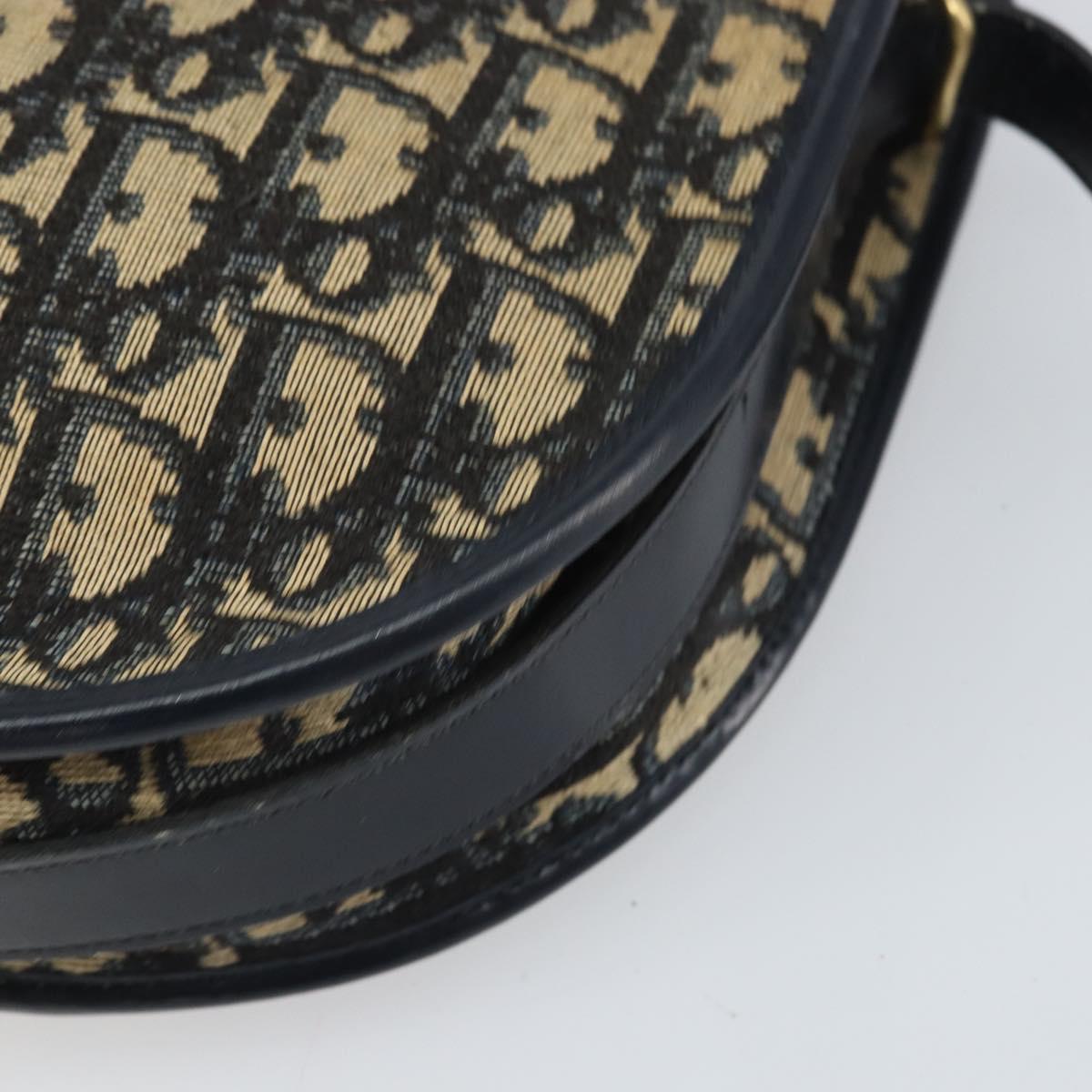 Christian Dior Trotter Canvas Shoulder Bag Navy Gold Auth 171117