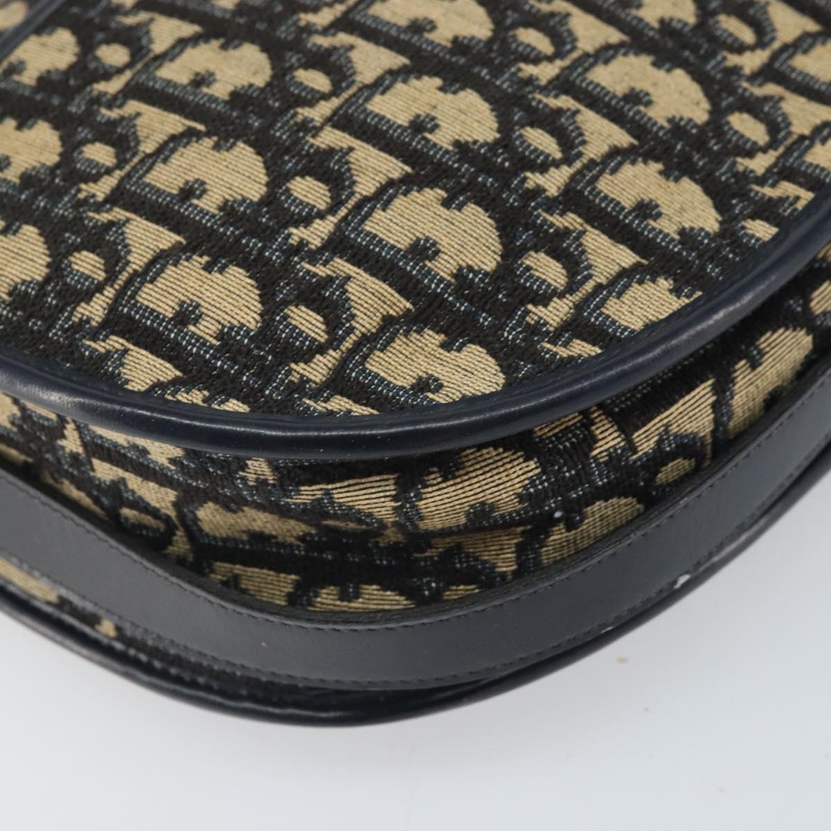 Christian Dior Trotter Canvas Shoulder Bag Navy Gold Auth 171117