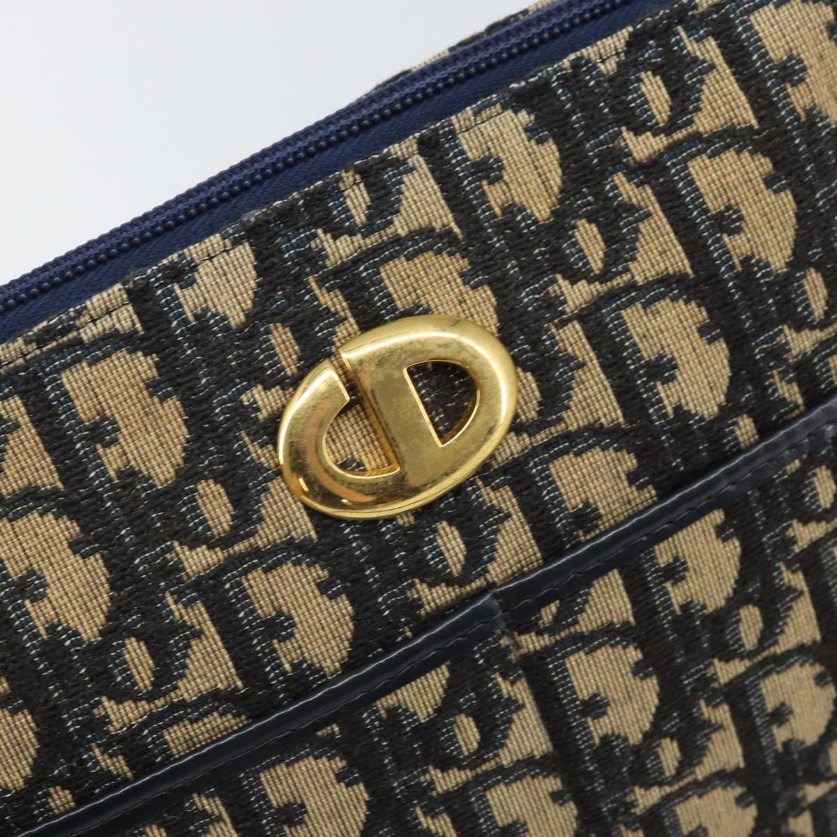 Christian Dior Trotter Canvas Shoulder Bag Navy Gold Auth 171117