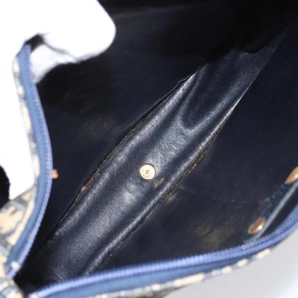 Christian Dior Trotter Canvas Shoulder Bag Navy Gold Auth 171117