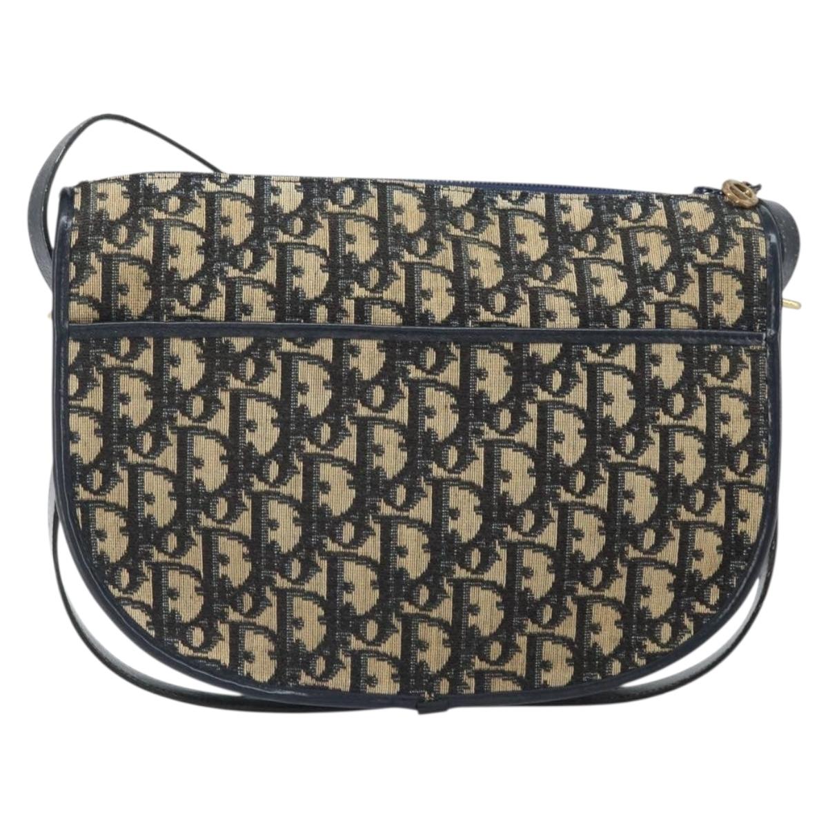 Christian Dior Trotter Canvas Shoulder Bag Navy Gold Auth 171117