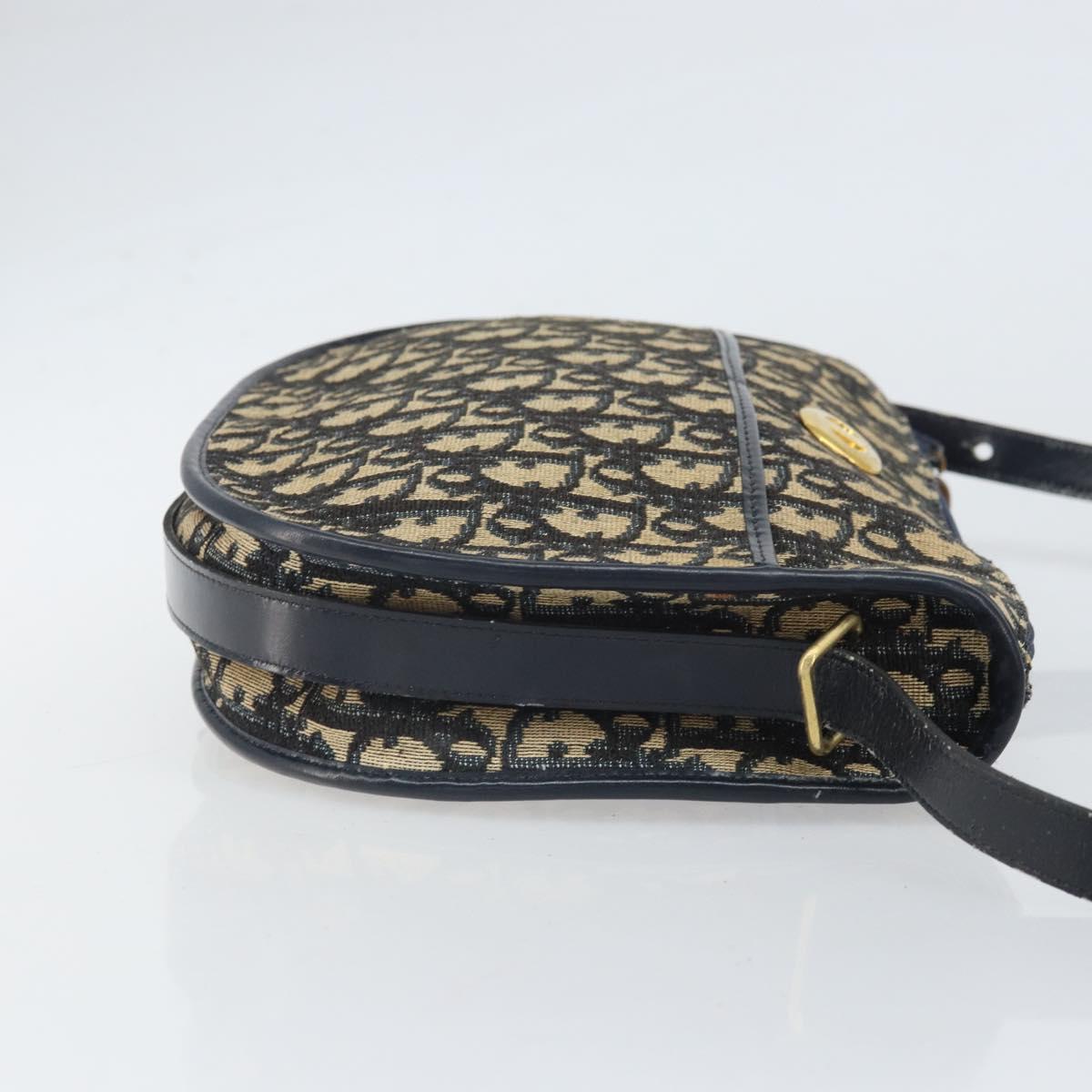 Christian Dior Trotter Canvas Shoulder Bag Navy Gold Auth 171117