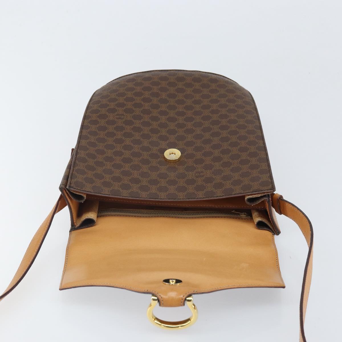 CELINE Macadam Canvas Shoulder Bag PVC Leather Brown Gold Auth 171119