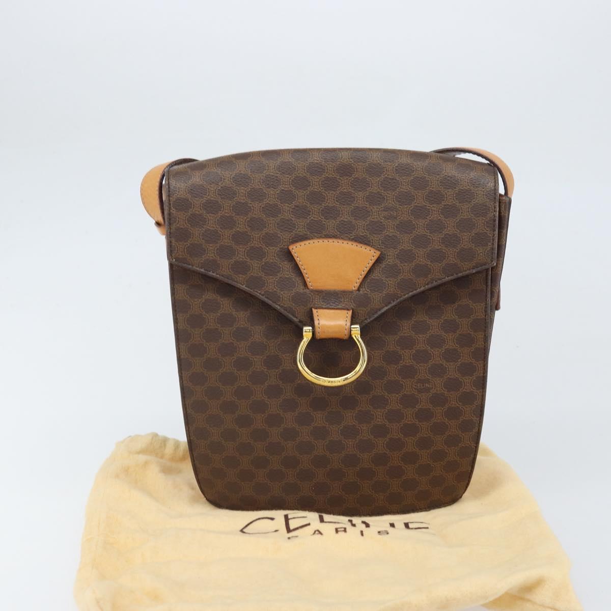 CELINE Macadam Canvas Shoulder Bag PVC Leather Brown Gold Auth 171119