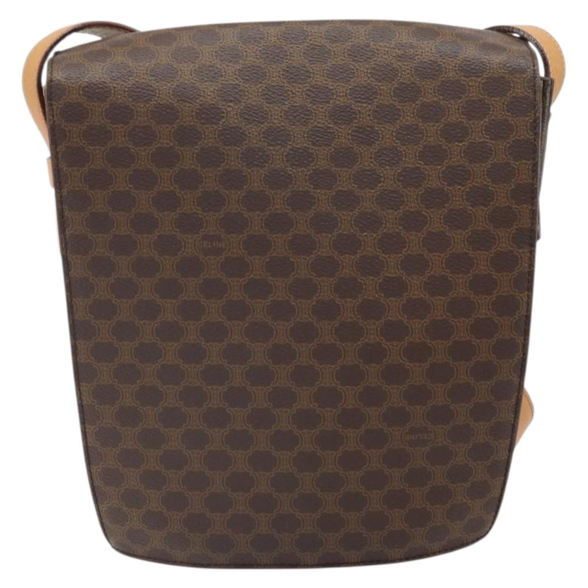 CELINE Macadam Canvas Shoulder Bag PVC Leather Brown Gold Auth 171119