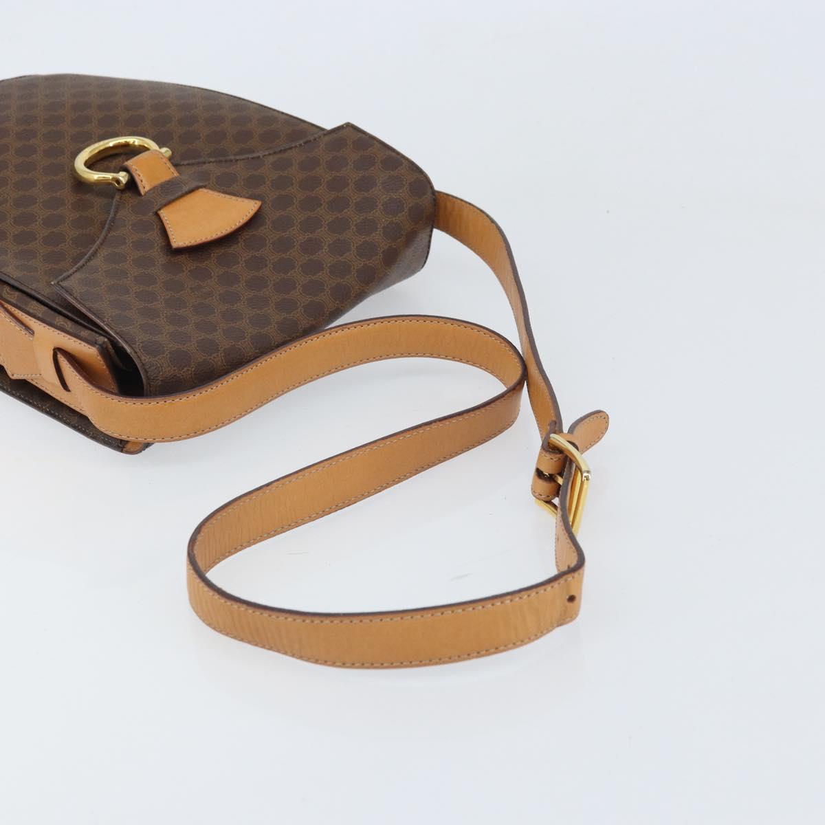 CELINE Macadam Canvas Shoulder Bag PVC Leather Brown Gold Auth 171119