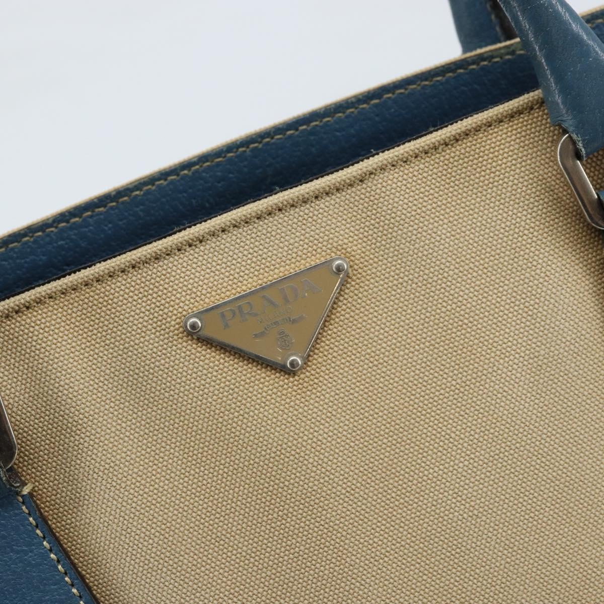 PRADA Tote Bag Canvas Beige Silver Auth 171123