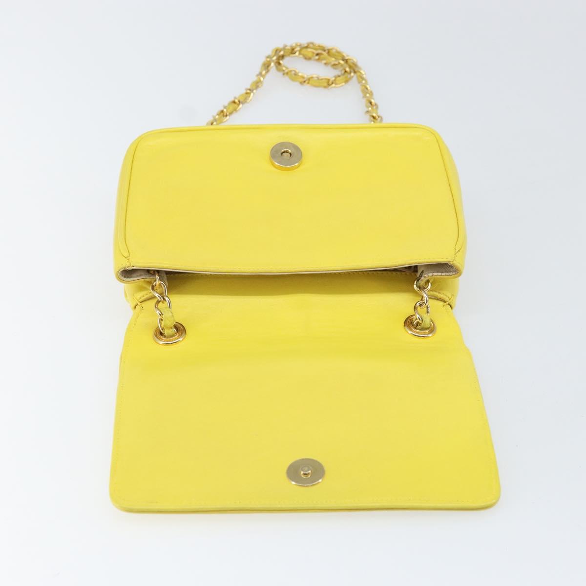 CHANEL Chain Shoulder Bag Lamb Skin Yellow Gold CC Auth 171127V