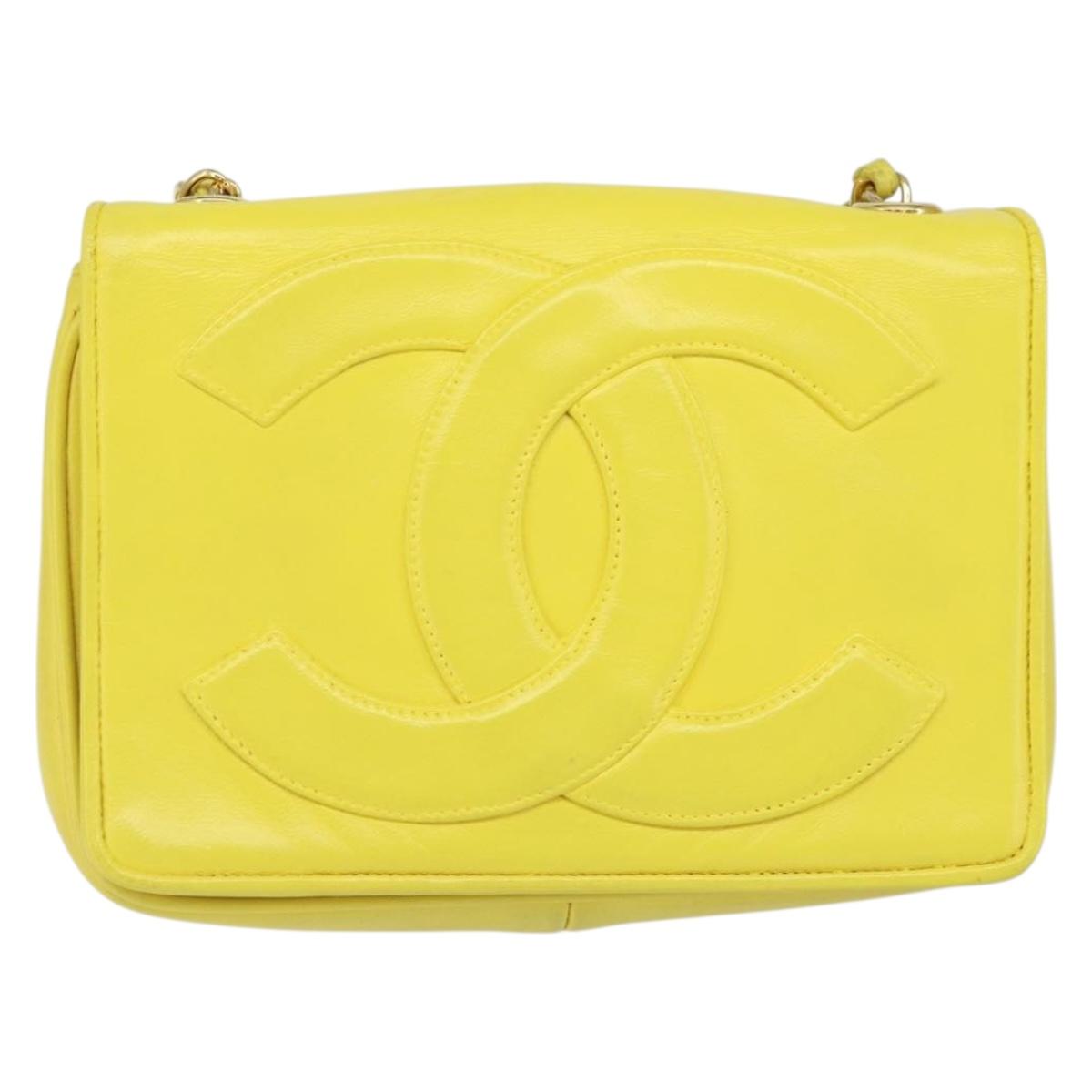CHANEL Chain Shoulder Bag Lamb Skin Yellow Gold CC Auth 171127V