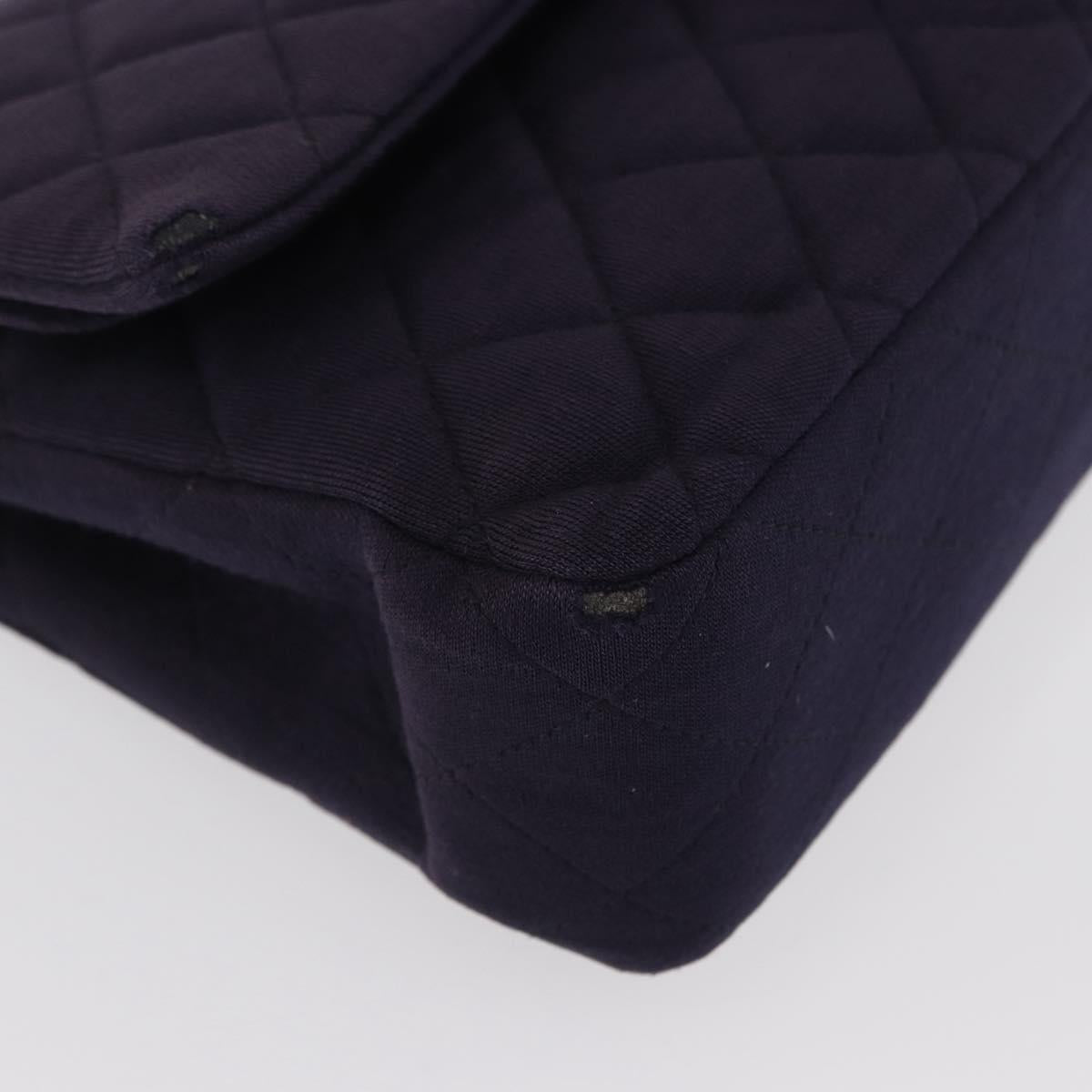 CHANEL Double Flap Matelasse Chain Bag Cotton Purple Silver CC Auth 171158