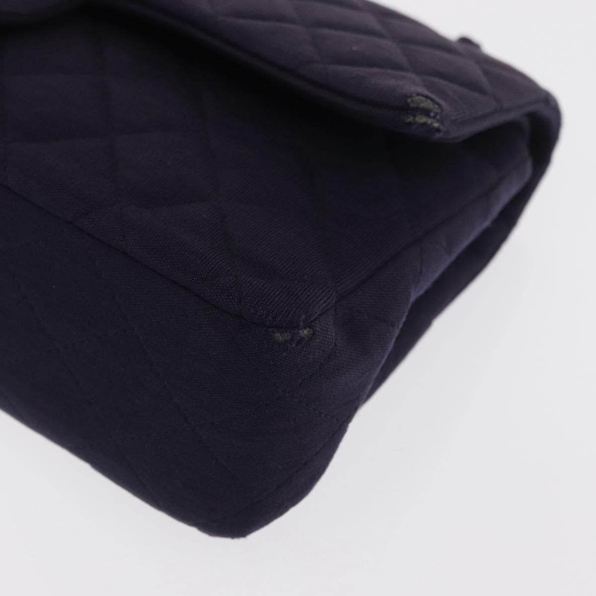 CHANEL Double Flap Matelasse Chain Bag Cotton Purple Silver CC Auth 171158