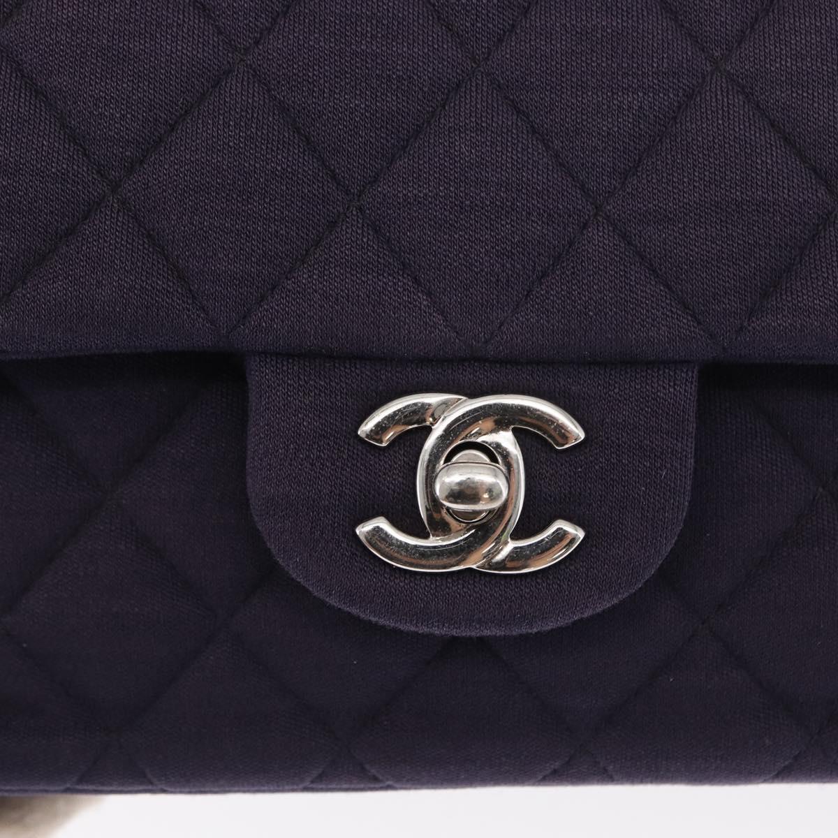 CHANEL Double Flap Matelasse Chain Bag Cotton Purple Silver CC Auth 171158