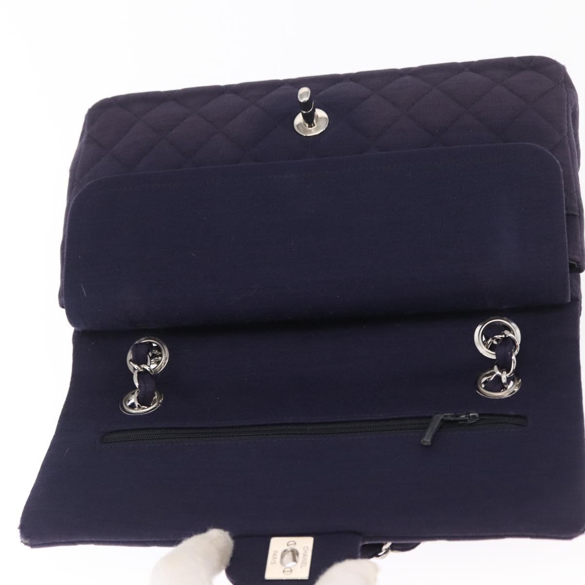 CHANEL Double Flap Matelasse Chain Bag Cotton Purple Silver CC Auth 171158