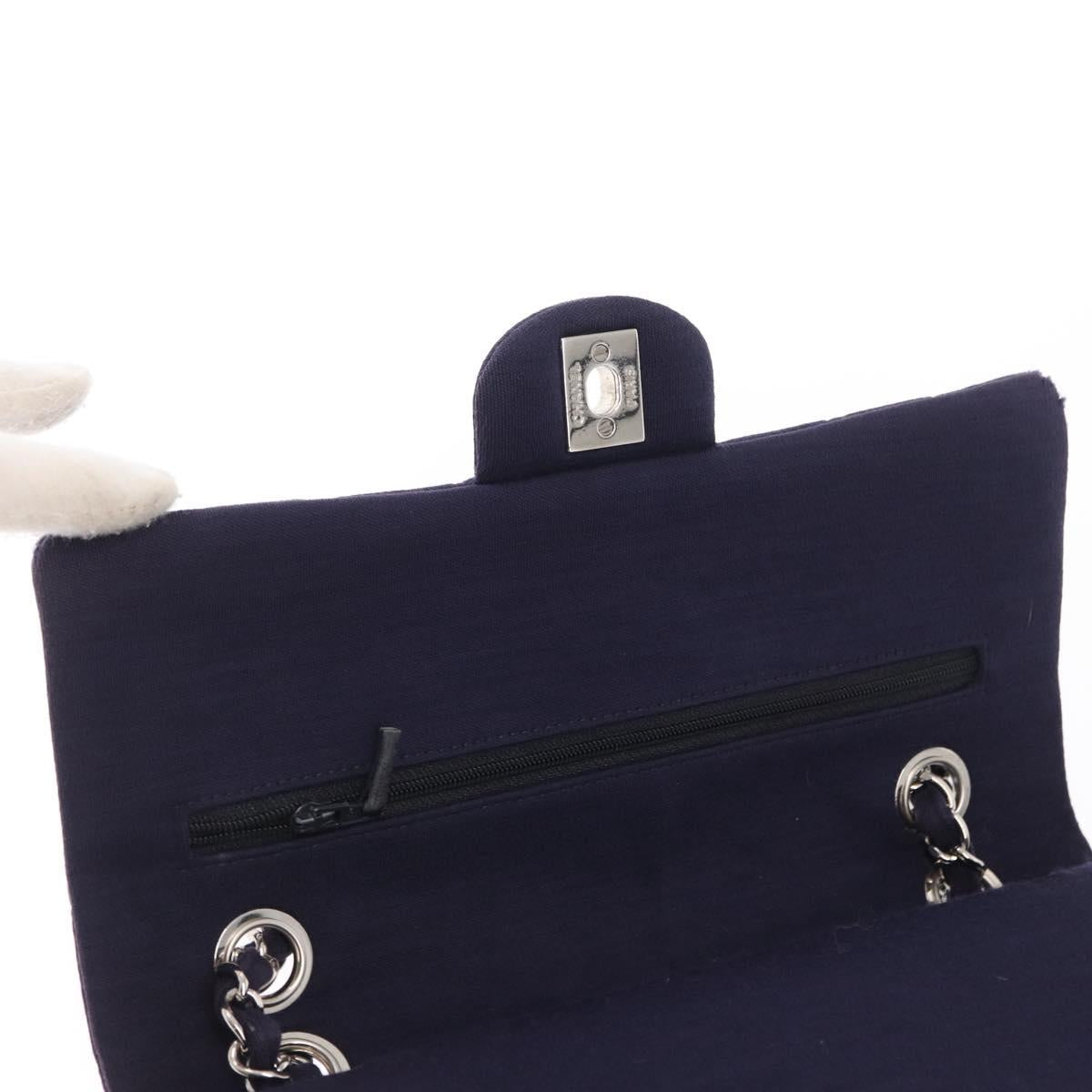 CHANEL Double Flap Matelasse Chain Bag Cotton Purple Silver CC Auth 171158