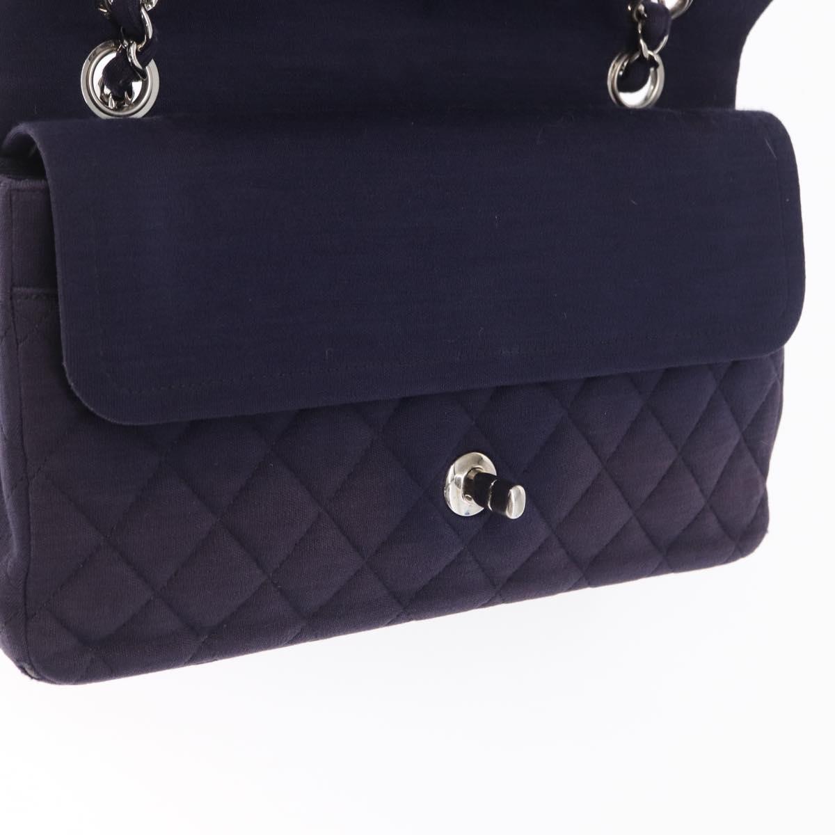 CHANEL Double Flap Matelasse Chain Bag Cotton Purple Silver CC Auth 171158