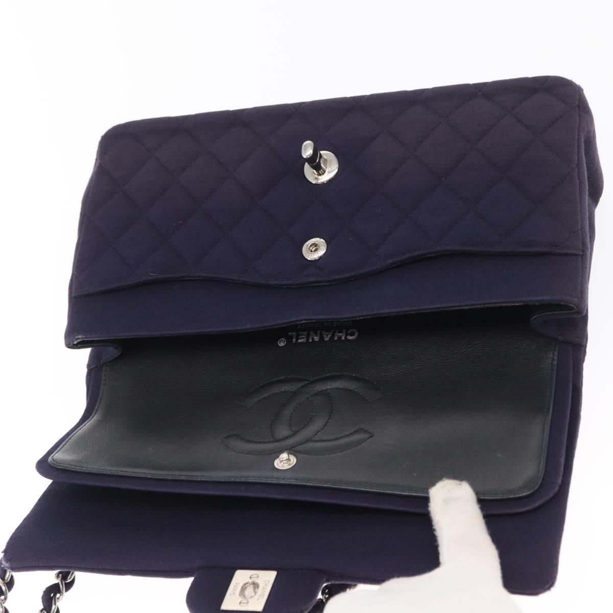 CHANEL Double Flap Matelasse Chain Bag Cotton Purple Silver CC Auth 171158