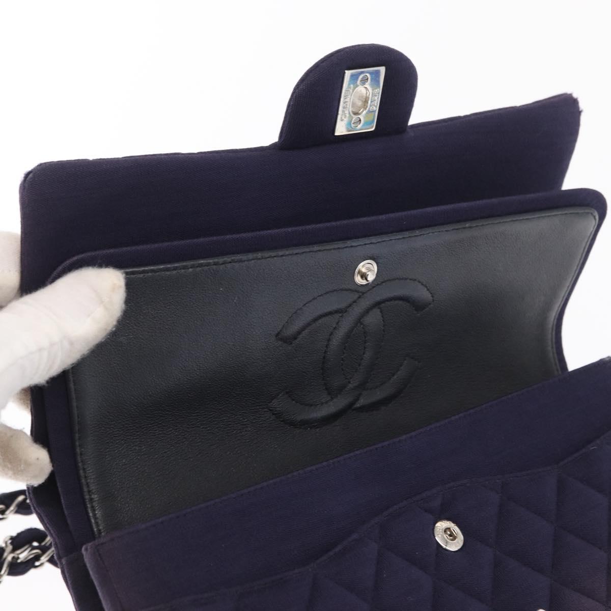 CHANEL Double Flap Matelasse Chain Bag Cotton Purple Silver CC Auth 171158