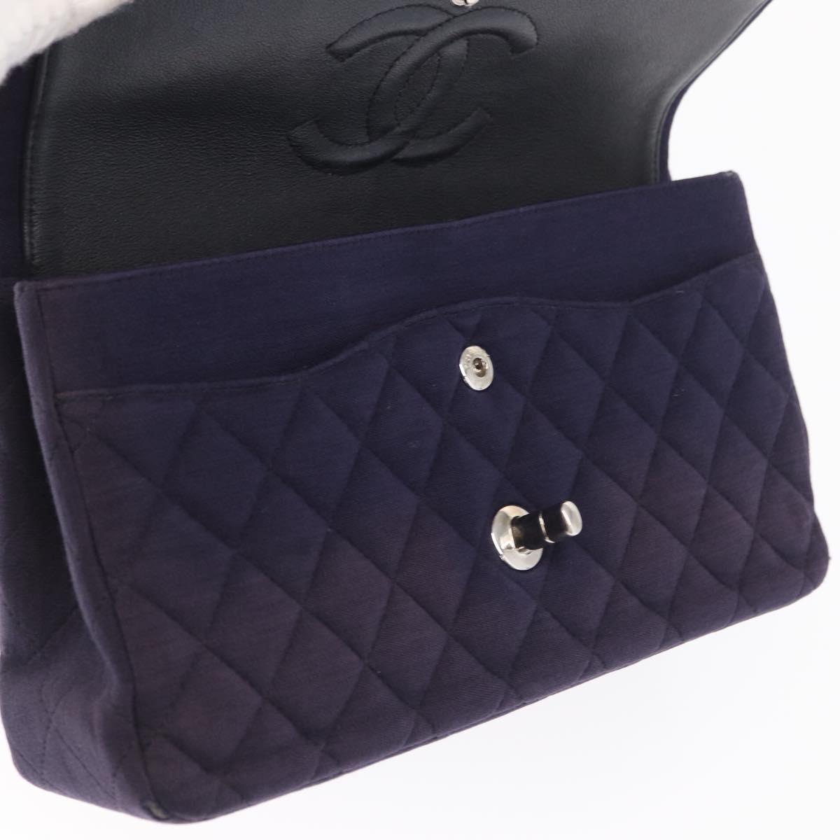CHANEL Double Flap Matelasse Chain Bag Cotton Purple Silver CC Auth 171158