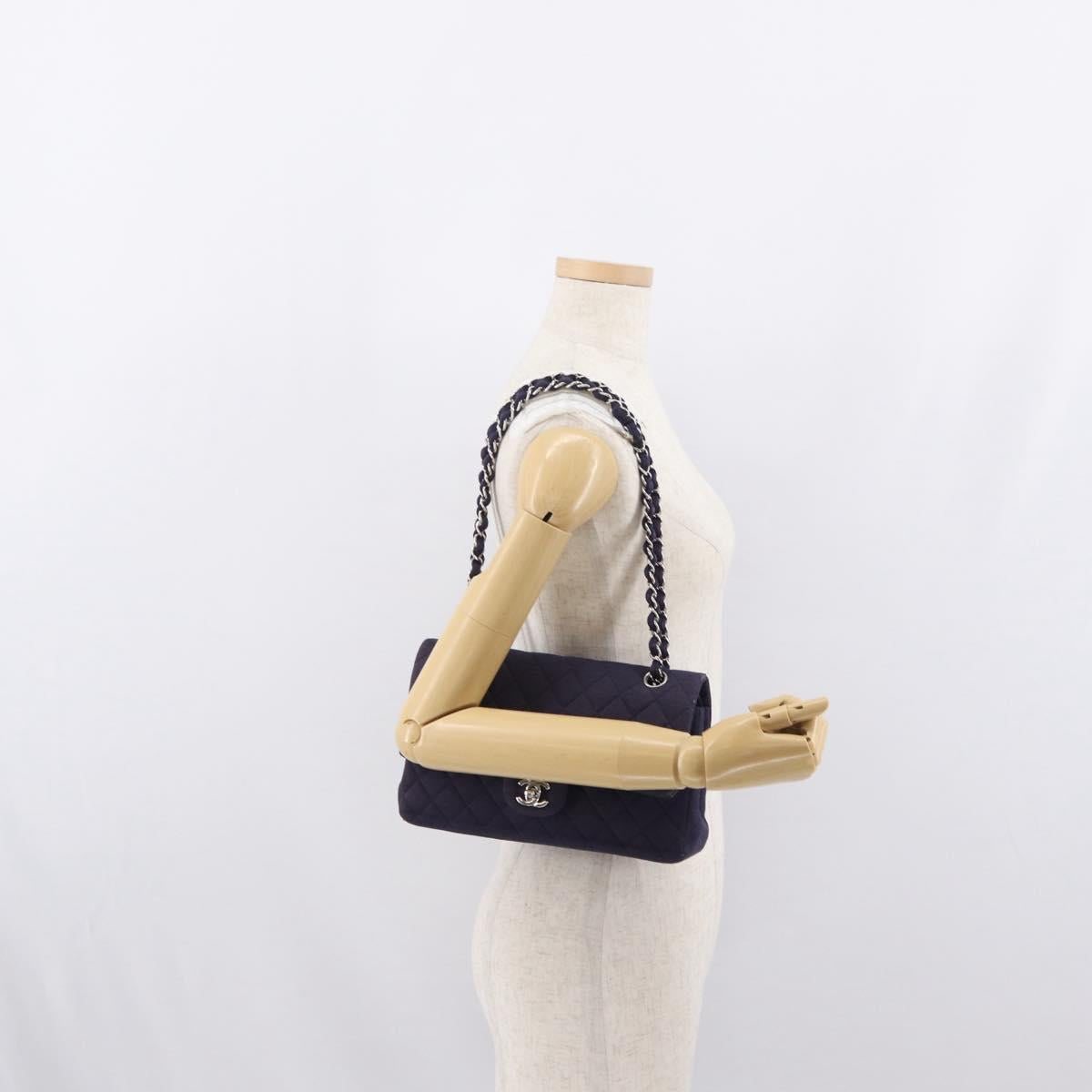 CHANEL Double Flap Matelasse Chain Bag Cotton Purple Silver CC Auth 171158