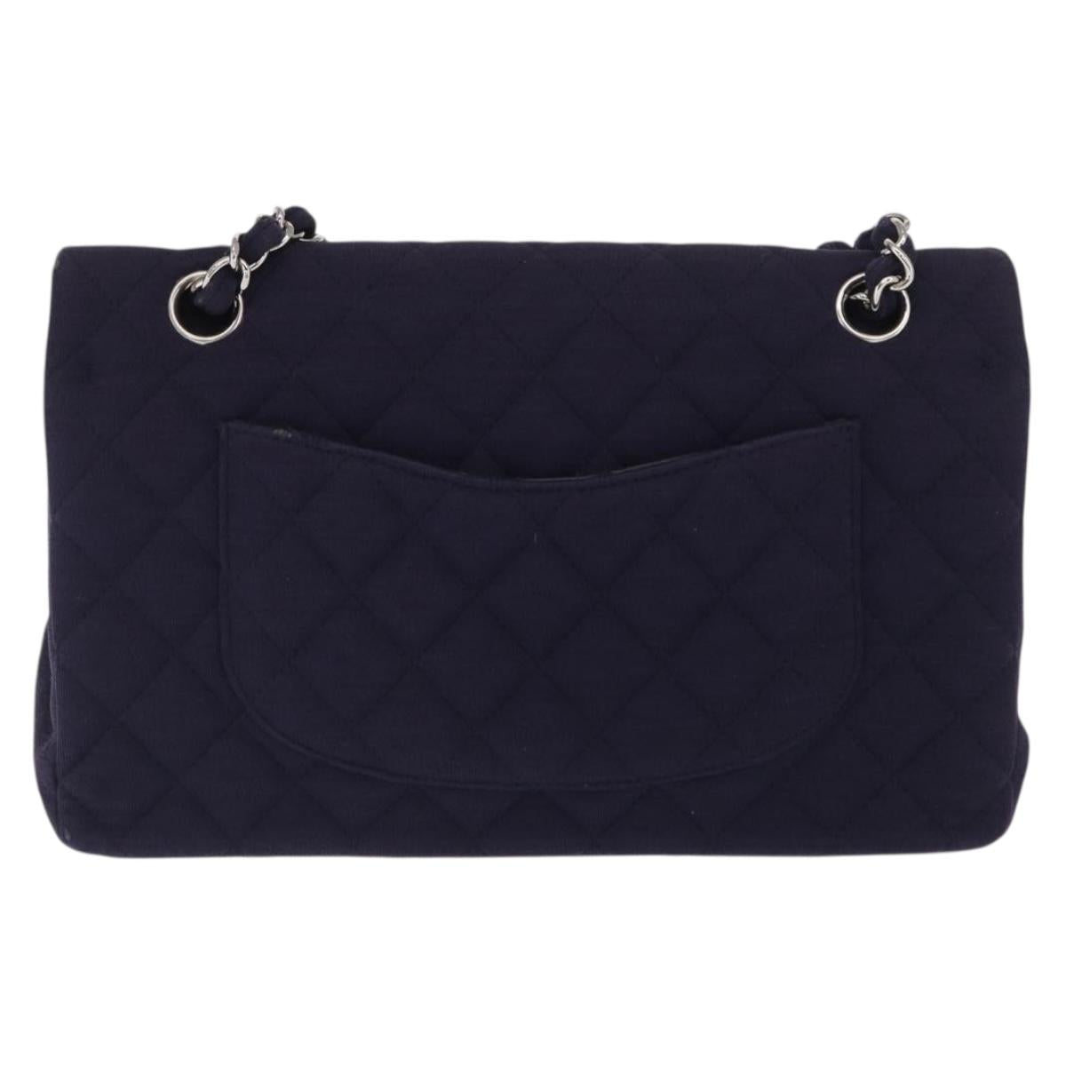 CHANEL Double Flap Matelasse Chain Bag Cotton Purple Silver CC Auth 171158