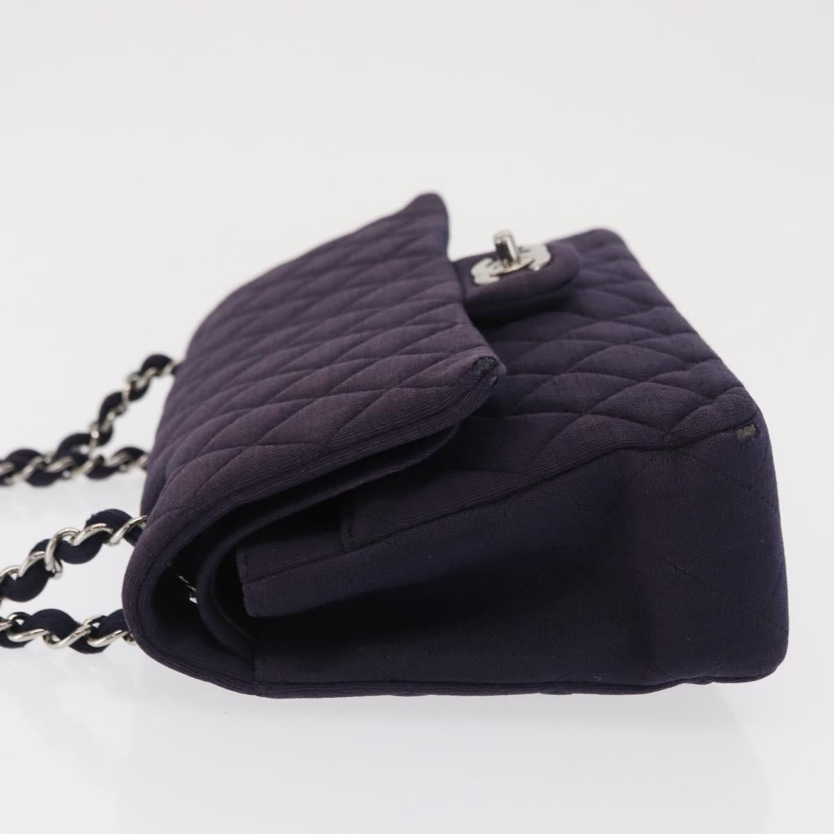 CHANEL Double Flap Matelasse Chain Bag Cotton Purple Silver CC Auth 171158