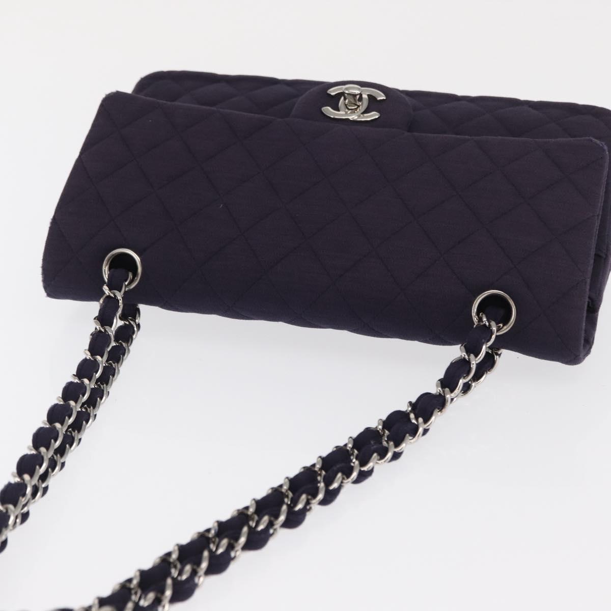 CHANEL Double Flap Matelasse Chain Bag Cotton Purple Silver CC Auth 171158