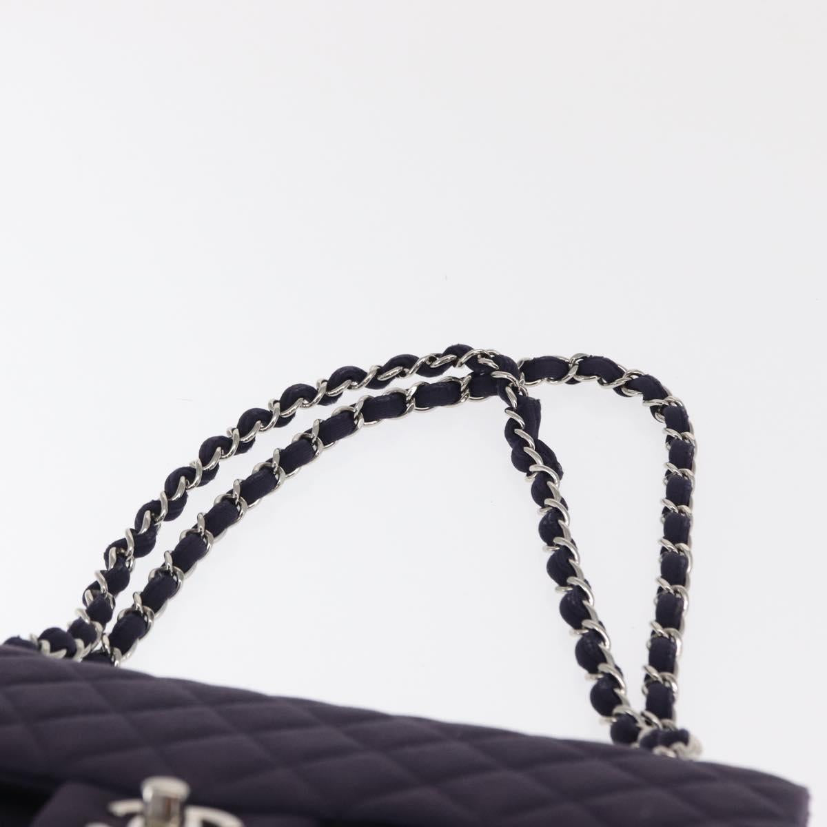 CHANEL Double Flap Matelasse Chain Bag Cotton Purple Silver CC Auth 171158