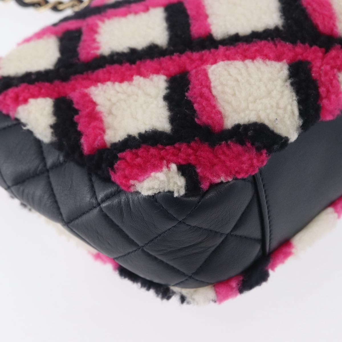 CHANEL Matelasse Chain Shoulder Bag Mouton Black Pink CC Auth 171163SAM
