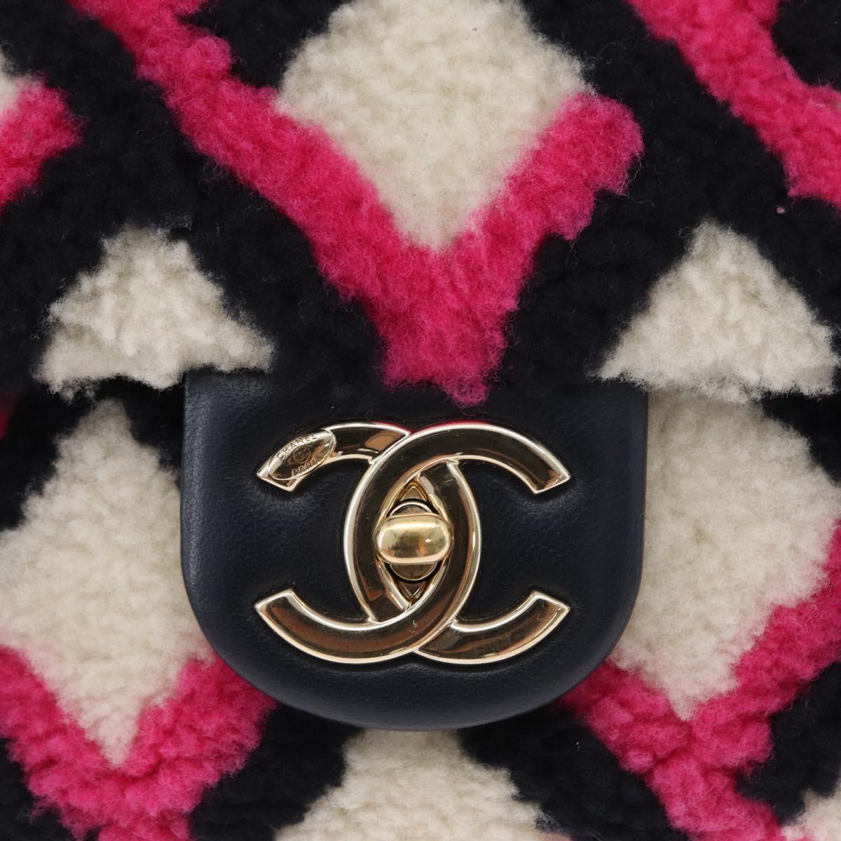 CHANEL Matelasse Chain Shoulder Bag Mouton Black Pink CC Auth 171163SAM