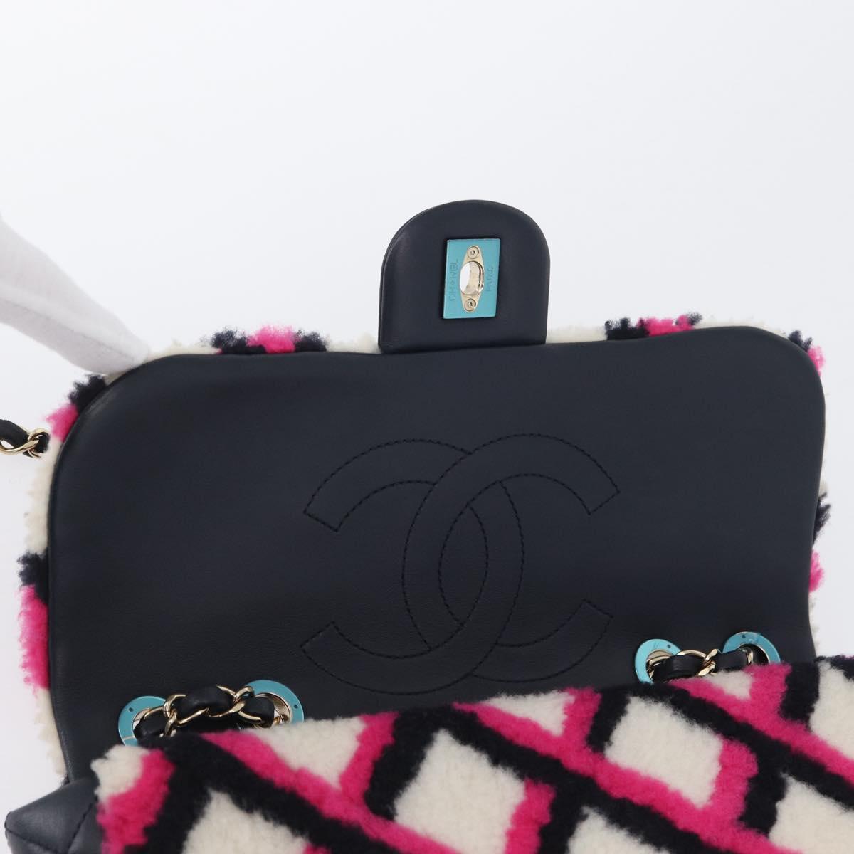 CHANEL Matelasse Chain Shoulder Bag Mouton Black Pink CC Auth 171163SAM