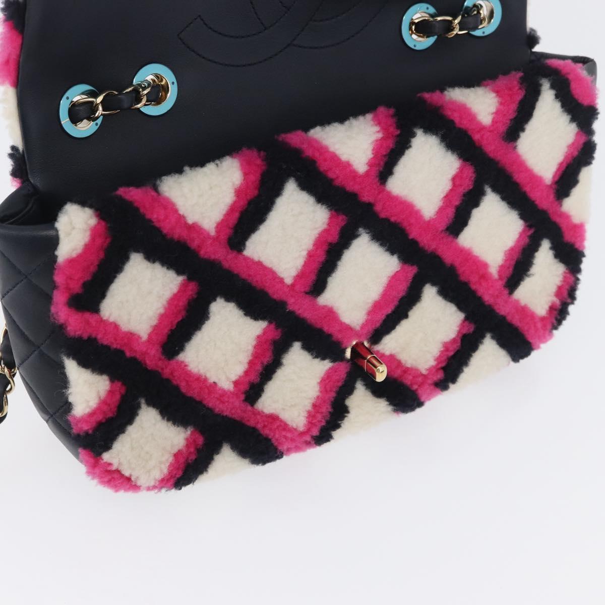 CHANEL Matelasse Chain Shoulder Bag Mouton Black Pink CC Auth 171163SAM
