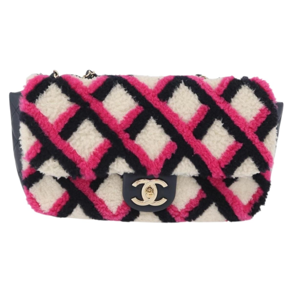 CHANEL Matelasse Chain Shoulder Bag Mouton Black Pink CC Auth 171163SAM