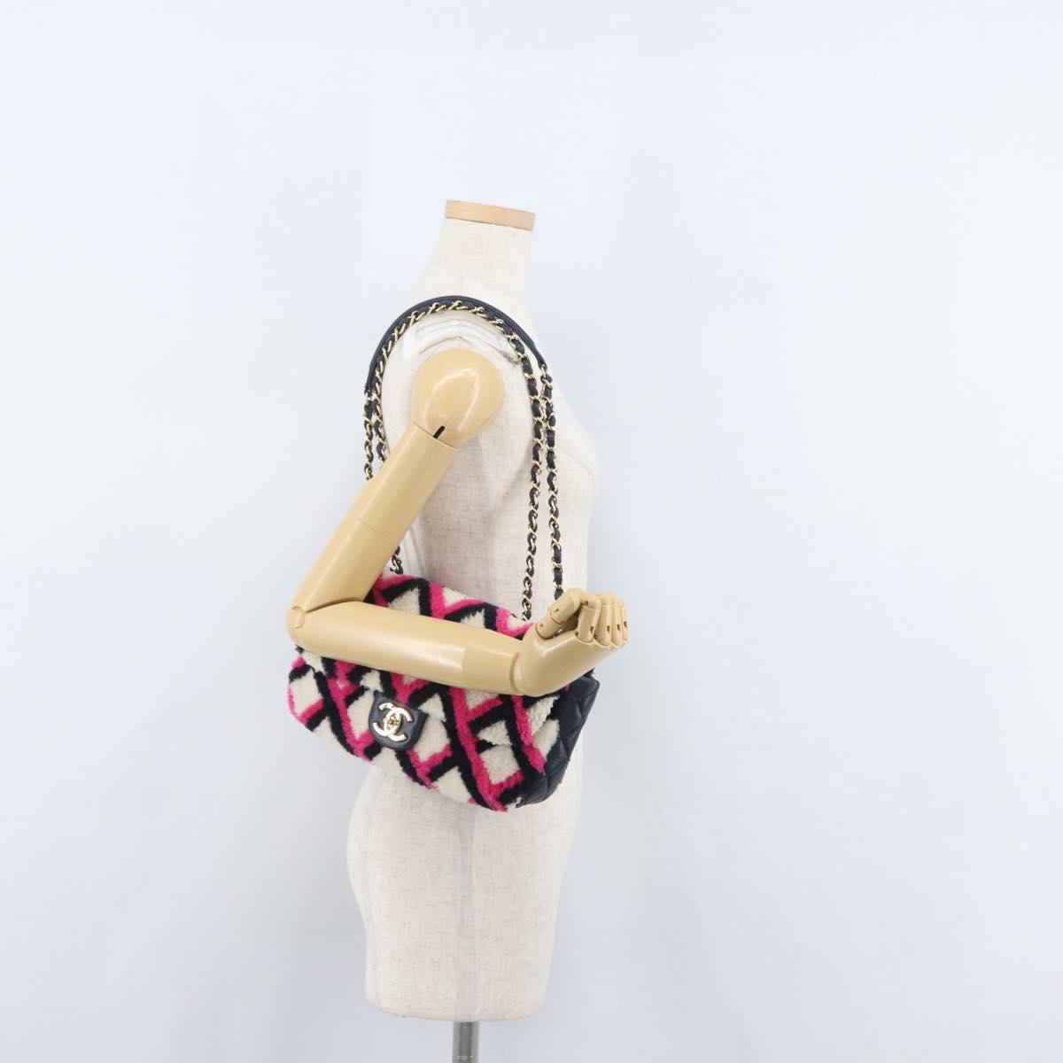 CHANEL Matelasse Chain Shoulder Bag Mouton Black Pink CC Auth 171163SAM