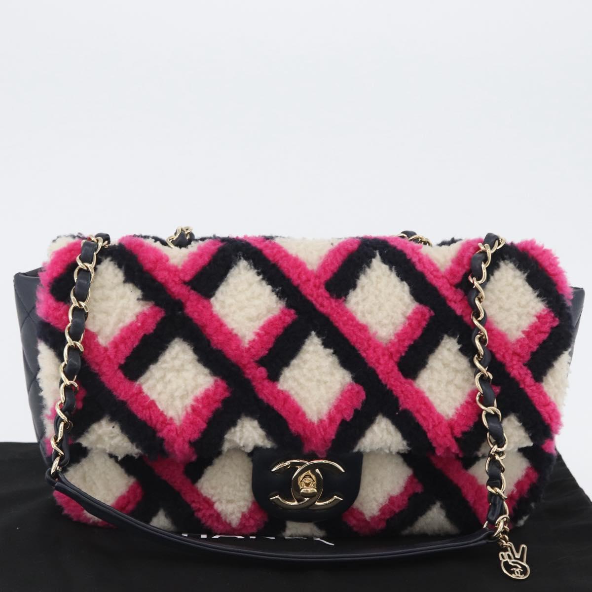 CHANEL Matelasse Chain Shoulder Bag Mouton Black Pink CC Auth 171163SAM