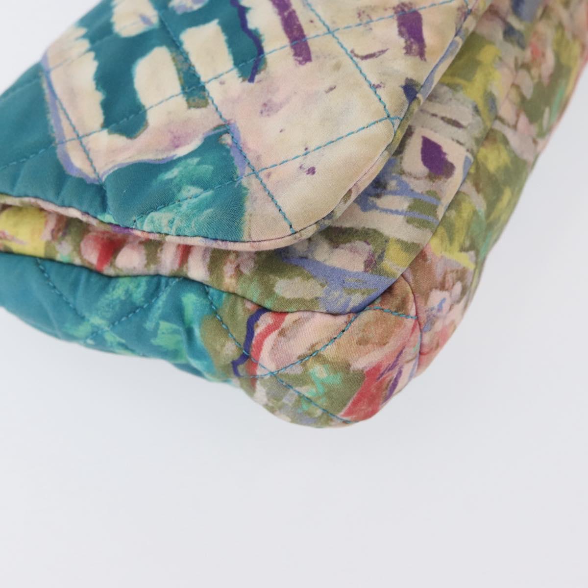 CHANEL Plastic Chain Matelasse Bag Canvas Turquoise Blue CC Auth 171165SAV