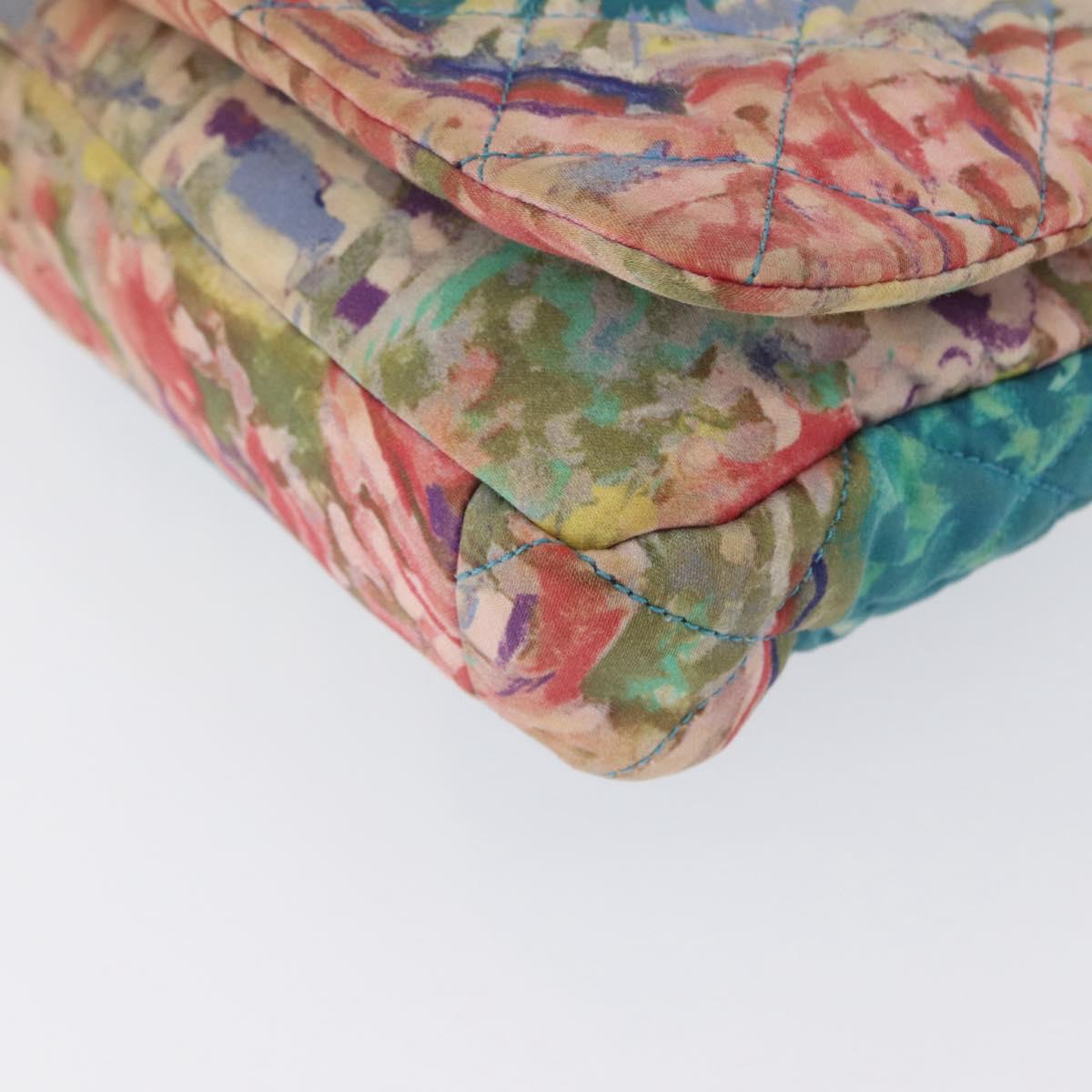 CHANEL Plastic Chain Matelasse Bag Canvas Turquoise Blue CC Auth 171165SAV