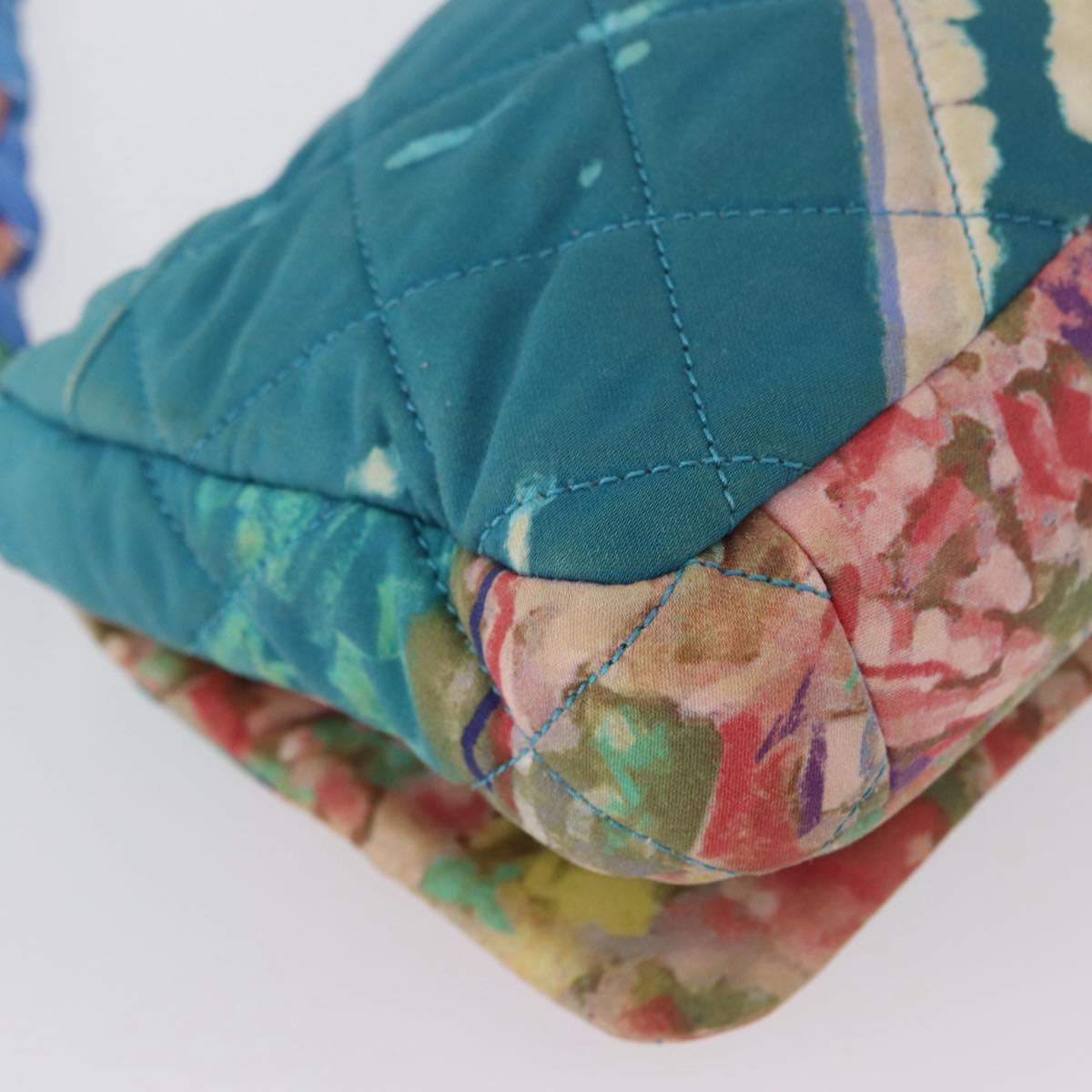 CHANEL Plastic Chain Matelasse Bag Canvas Turquoise Blue CC Auth 171165SAV