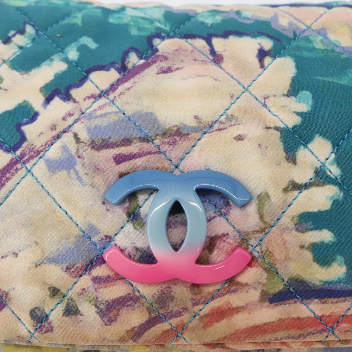 CHANEL Plastic Chain Matelasse Bag Canvas Turquoise Blue CC Auth 171165SAV