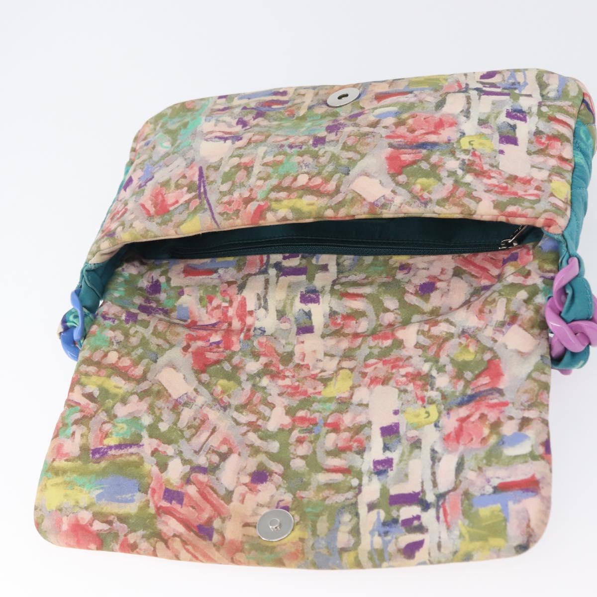 CHANEL Plastic Chain Matelasse Bag Canvas Turquoise Blue CC Auth 171165SAV