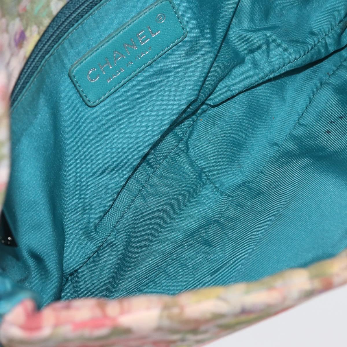 CHANEL Plastic Chain Matelasse Bag Canvas Turquoise Blue CC Auth 171165SAV