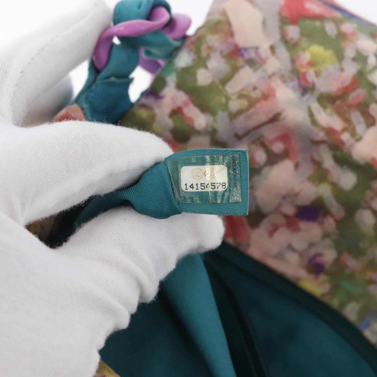 CHANEL Plastic Chain Matelasse Bag Canvas Turquoise Blue CC Auth 171165SAV