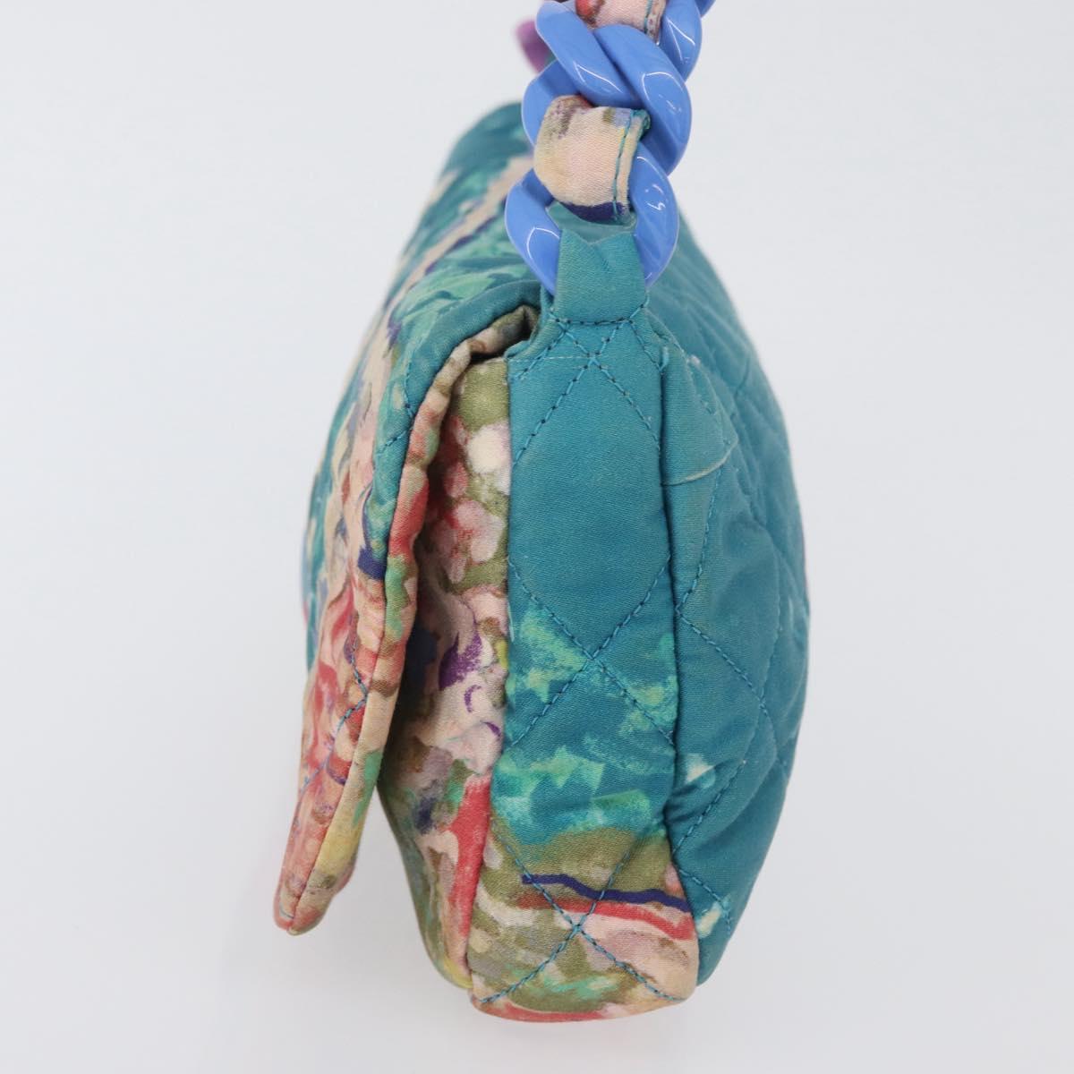 CHANEL Plastic Chain Matelasse Bag Canvas Turquoise Blue CC Auth 171165SAV