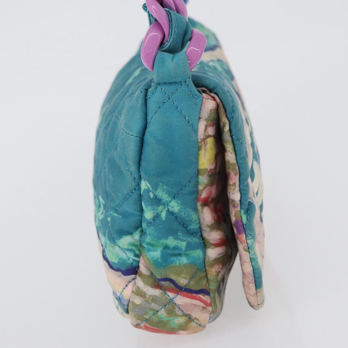 CHANEL Plastic Chain Matelasse Bag Canvas Turquoise Blue CC Auth 171165SAV