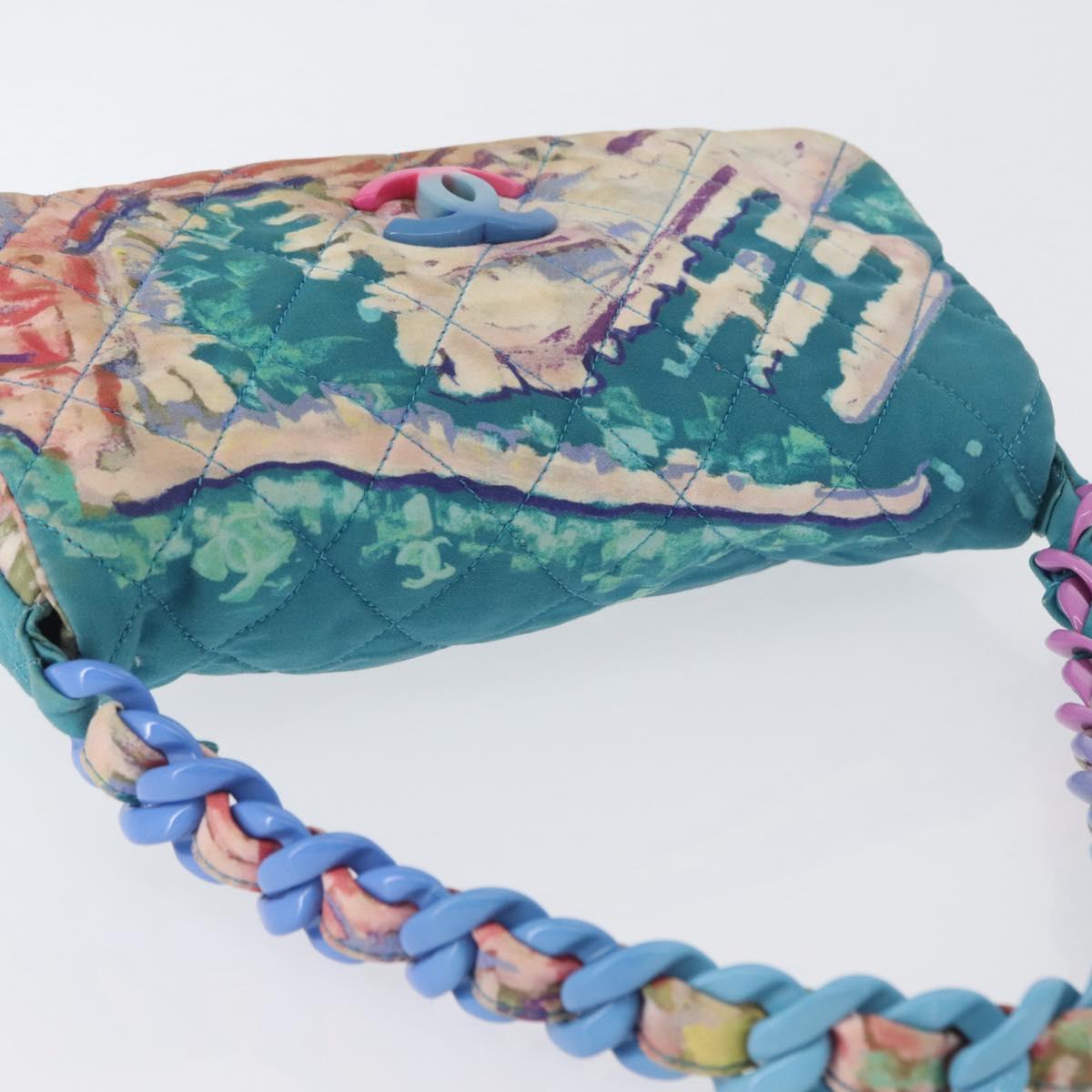 CHANEL Plastic Chain Matelasse Bag Canvas Turquoise Blue CC Auth 171165SAV