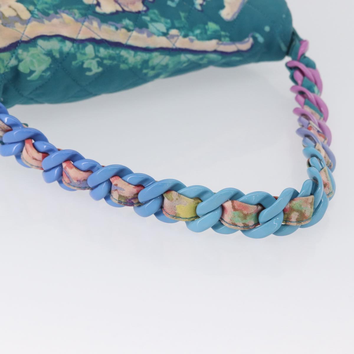 CHANEL Plastic Chain Matelasse Bag Canvas Turquoise Blue CC Auth 171165SAV