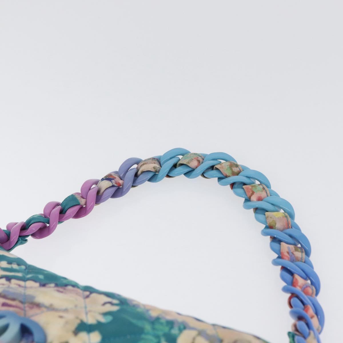 CHANEL Plastic Chain Matelasse Bag Canvas Turquoise Blue CC Auth 171165SAV