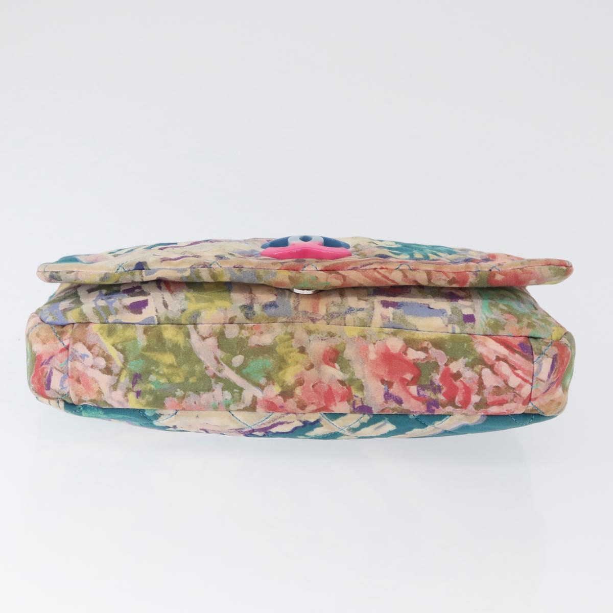 CHANEL Plastic Chain Matelasse Bag Canvas Turquoise Blue CC Auth 171165SAV