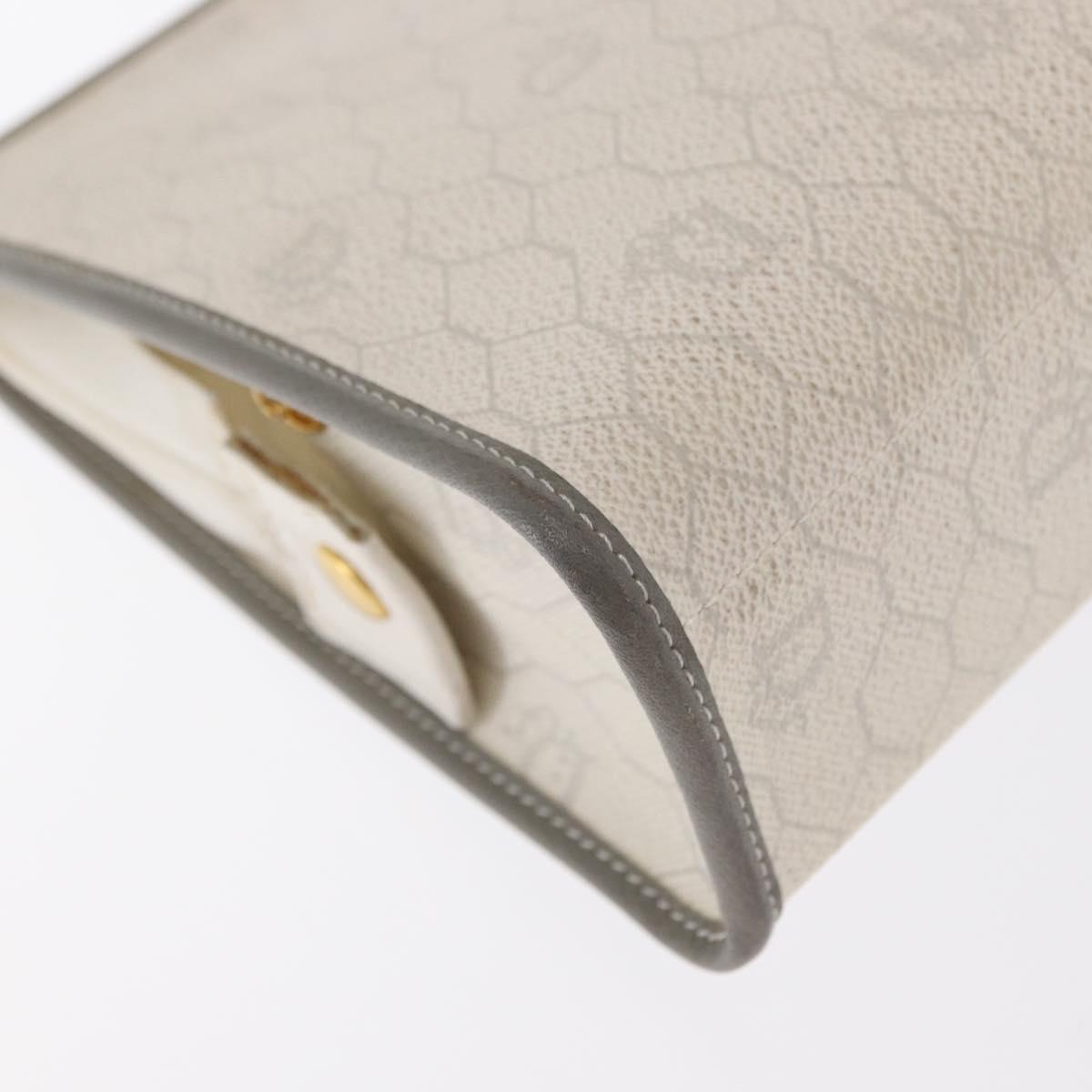 Christian Dior Honeycomb Canvas Clutch Bag PVC Leather White Gold Auth 171167