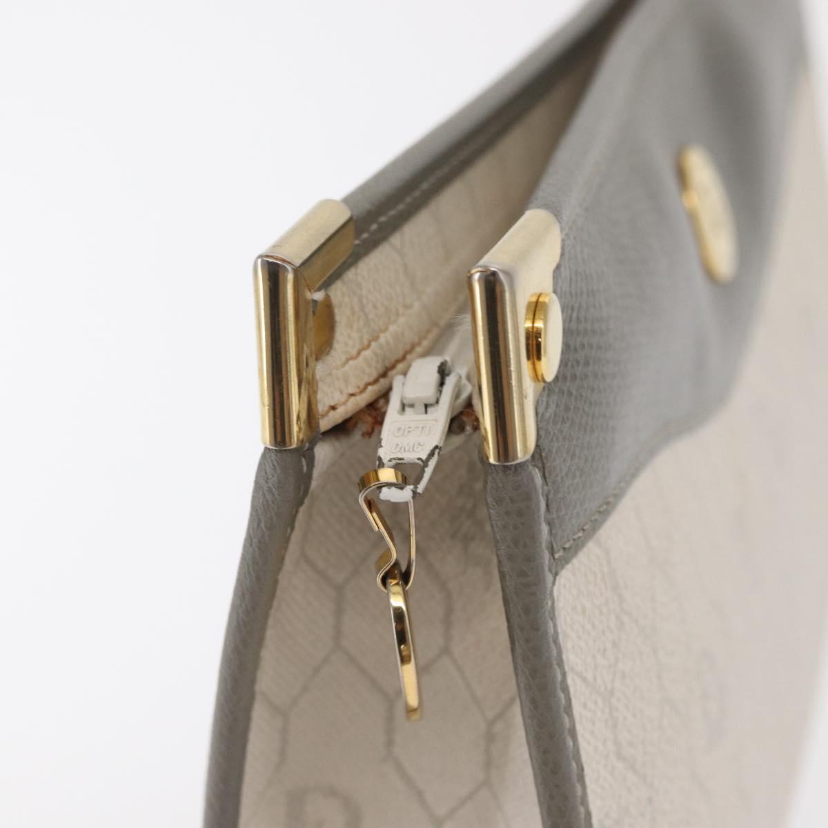 Christian Dior Honeycomb Canvas Clutch Bag PVC Leather White Gold Auth 171167