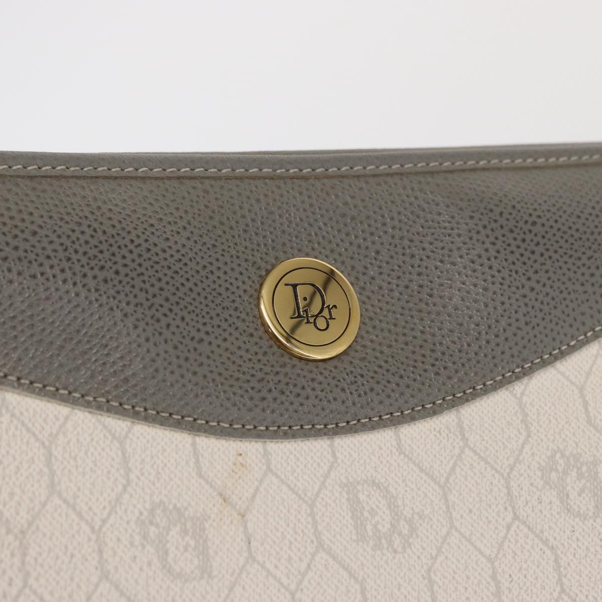 Christian Dior Honeycomb Canvas Clutch Bag PVC Leather White Gold Auth 171167